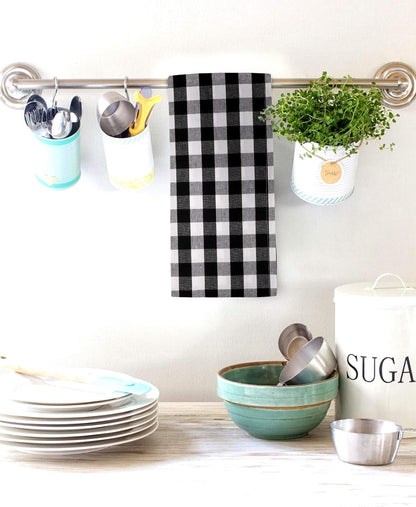 Kitchen Towels Set of 6 Buffalo Checks Black/White Kitchen Towels 20X30 Inches 100% Cotton Highly Absorbent Kitchen Towels Premium Quality Ultra Soft Mitered Corners Kitchentowels